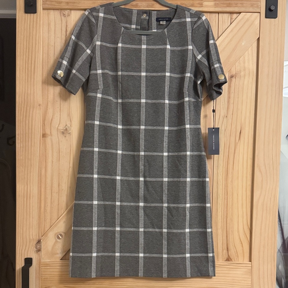 Tommy Hilfiger Grey and White plaid dress with gold accents